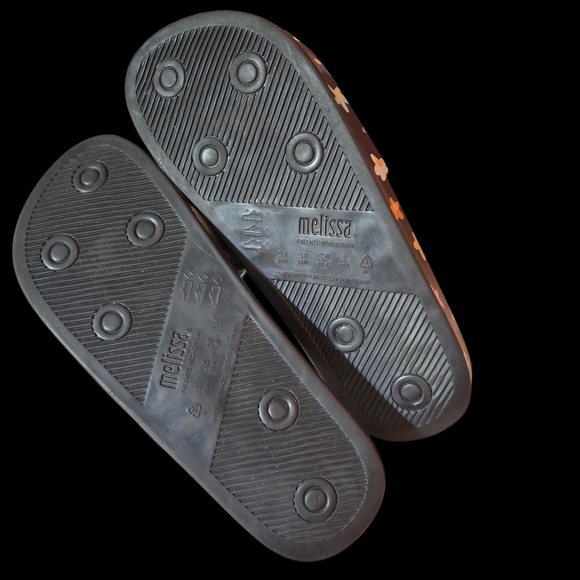 Melissa x Larroude Black Multicolored Floral Motif Rubber Slip-On Slides Size 7 - Picture 14 of 16